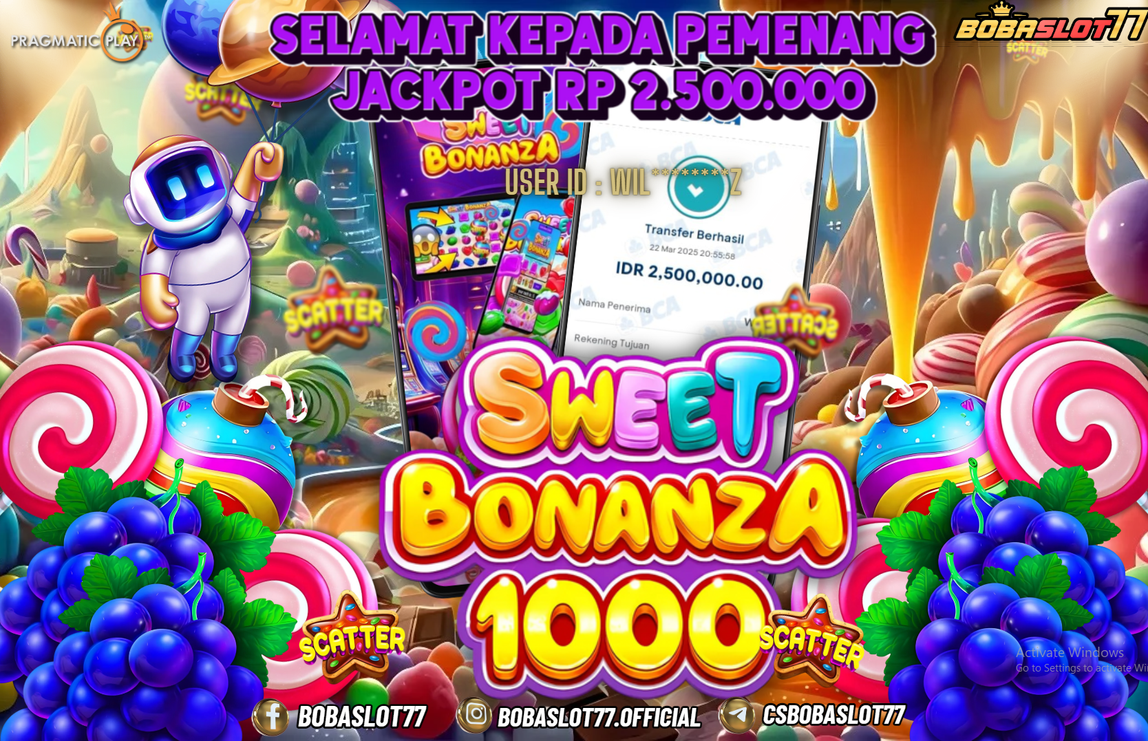 Selamat kepada id : Wil********z Wede Rp 2.500.000 di Game SWEET BONANZA 1000 PRAGMATIC PLAY Cair Gk Sampe 1 Menit! Menang Mudah di Bobaslot77	